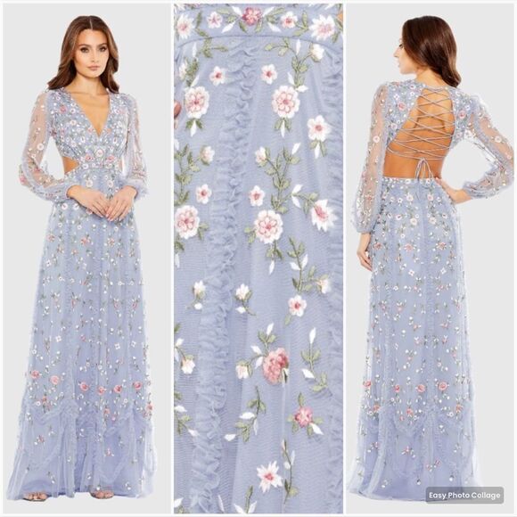 MAC DUGGAL  Long Sleeve Embellished Cut Out A-Line Gown - Picture 1 of 13